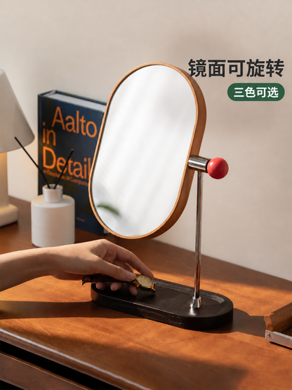 实木化妆镜现代简约桌面镜卧室樱桃木镜子旋转梳妆镜