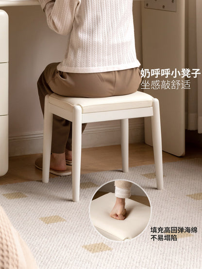 实木化妆凳现代简约卧室梳妆凳小户型白色换鞋凳子