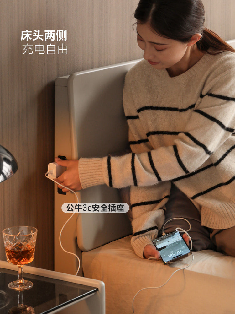 实木床现代简约悬浮床卧室夜光双人床轻奢风斜靠床