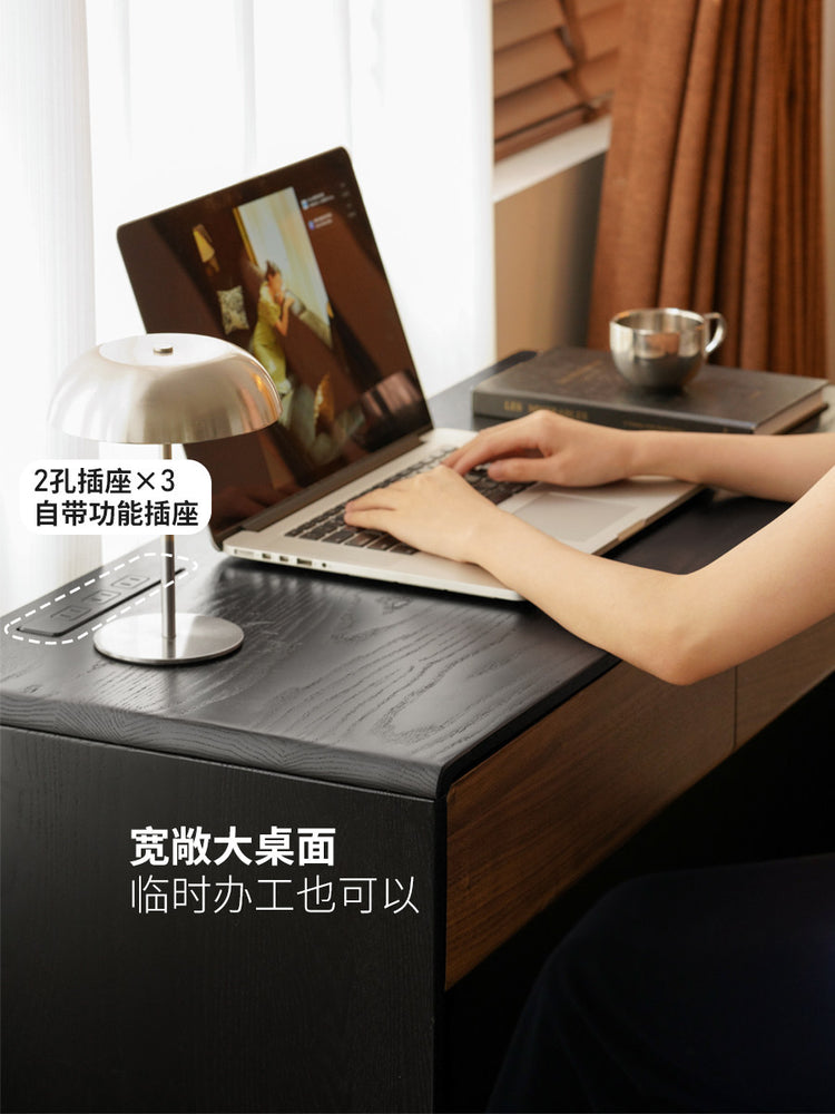 实木化妆桌意式轻奢黑胡桃木化妆台卧室旋转梳妆台