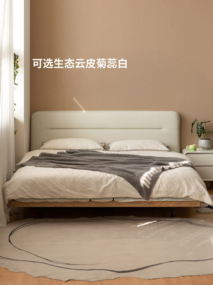 实木床软包床简约带灯悬浮床双人床小户型橡木极简黑色床