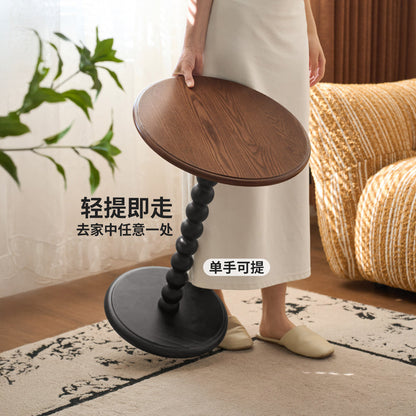 实木边几美式复古圆几客厅法式沙发边桌胡桃色床头桌