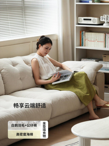 布艺沙发奶油风三人位直排客厅可拆洗云朵沙发
