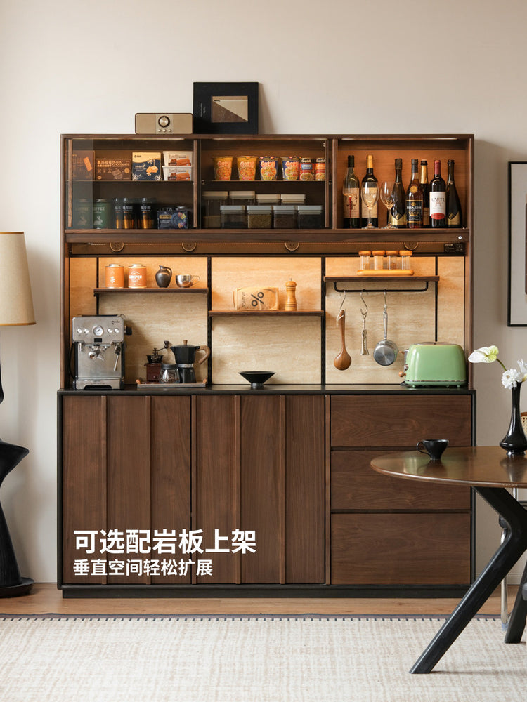 实木餐边柜餐厅中古黑胡桃木储物柜小户型落地置物柜