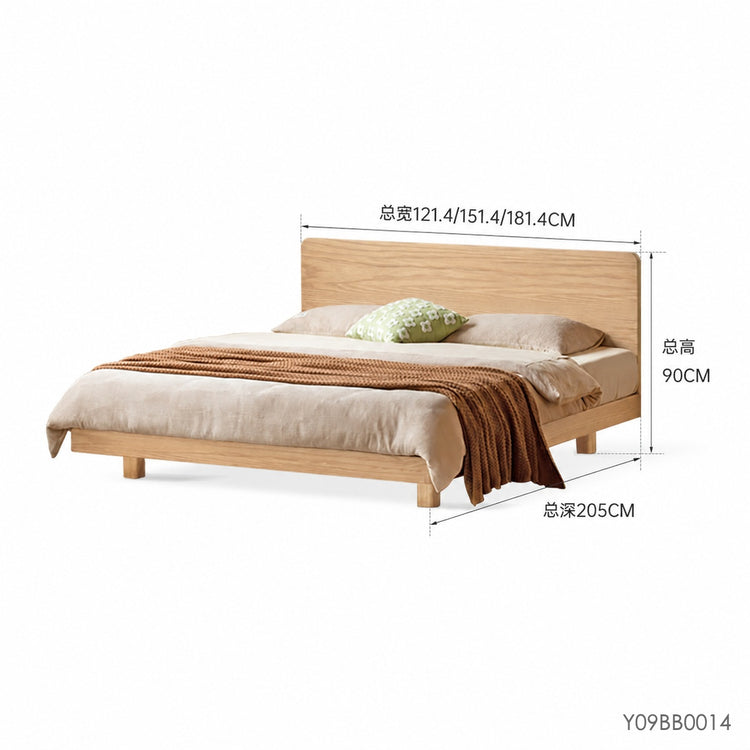 实木床橡木卧室双人床简约悬浮床原木大板床小户型齐边床