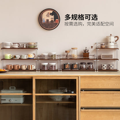 实木置物架中古风办公桌面多层收纳架工业风咖啡厅杯子架