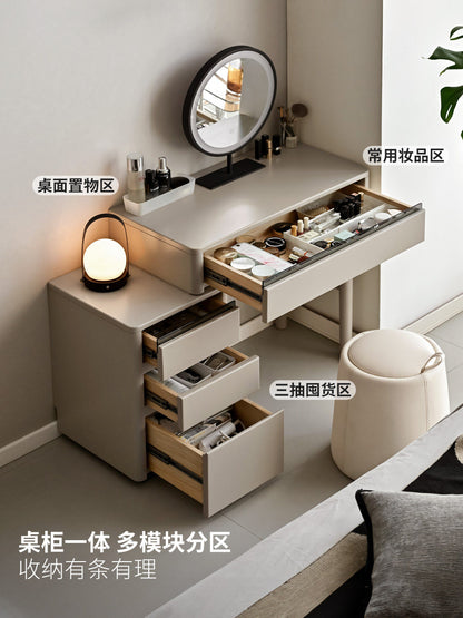 实木化妆桌卧室轻奢化妆台收纳柜一体灰色伸缩梳妆台