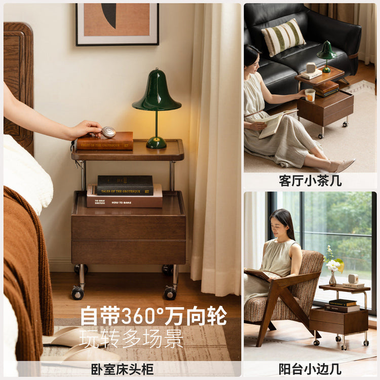 实木床头柜现代简约置物柜卧室胡桃色储物柜移动边几