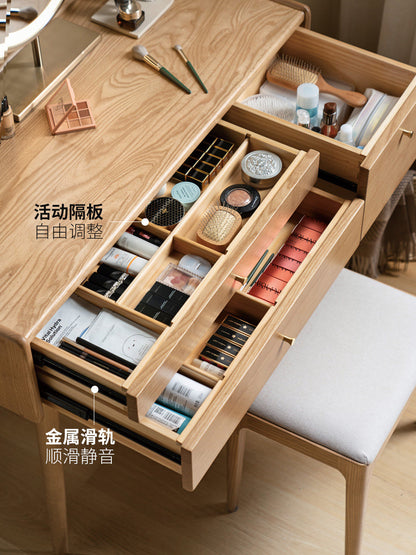 白蜡木梳妆台化妆镜极简化妆学习一体桌小型床头柜化妆台