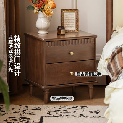实木床头柜法式复古储物柜卧室黑胡桃木小柜子收纳柜