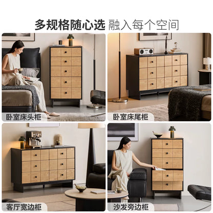 【14天预售】实木斗柜现代简约白蜡木边柜卧室床尾抽屉柜家用储物柜