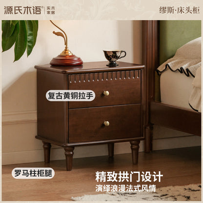 实木床头柜法式复古储物柜卧室胡桃色收纳柜床边柜子