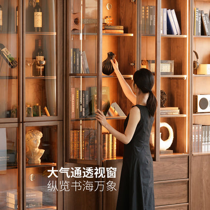 实木书柜书房轻奢黑胡桃木储物柜置物柜黑标展示柜