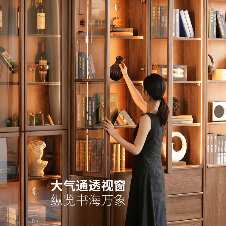 实木书柜书房轻奢黑胡桃木储物柜置物柜黑标展示柜