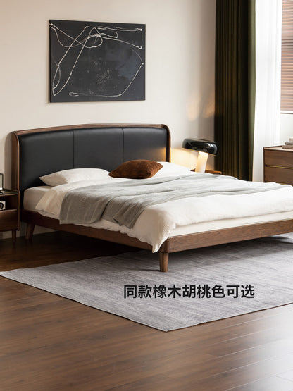 全实木床简约金檀木真皮床靠墙布艺软包床轻奢卧室双人床