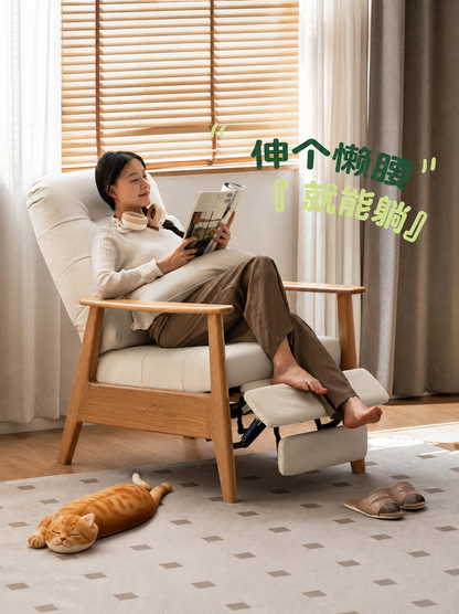 实木沙发椅橡木简约单人椅客厅小户型多功能猫抓布休闲椅