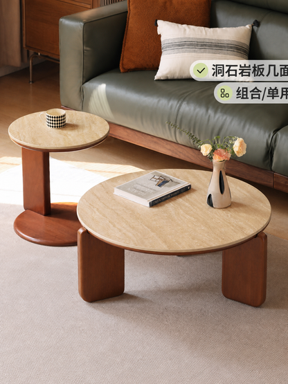 实木茶几中古风茶台法式复古客厅小户型茶桌组合圆几