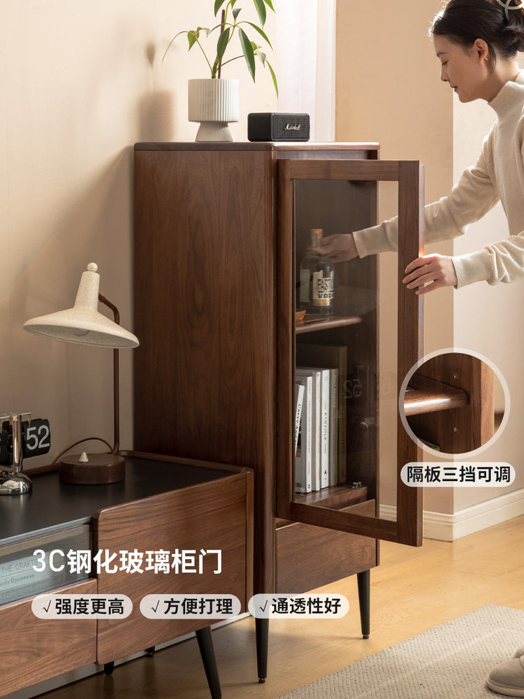 实木边柜客厅靠墙电视柜置物柜黑胡桃木沙发旁储物柜立柜