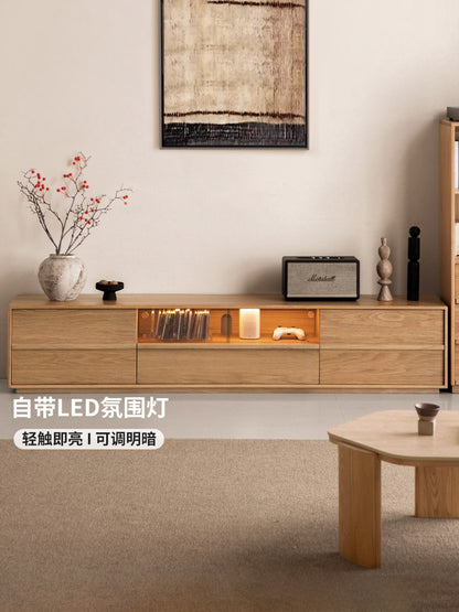 实木电视柜客厅侘寂风落地收纳储物柜白橡木靠墙地柜