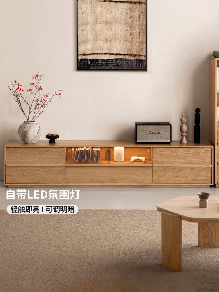 实木电视柜客厅侘寂风落地收纳储物柜白橡木靠墙地柜