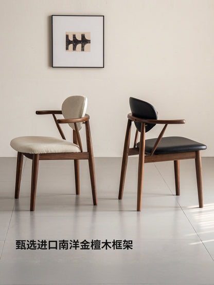 实木餐椅餐厅新中式扶手椅南洋金檀木靠背椅软包原木椅子