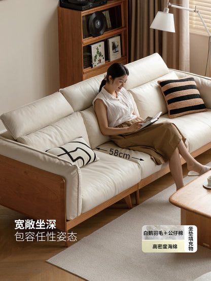 实木现代简约樱桃木黑标真皮沙发客厅布艺鲸韵沙发