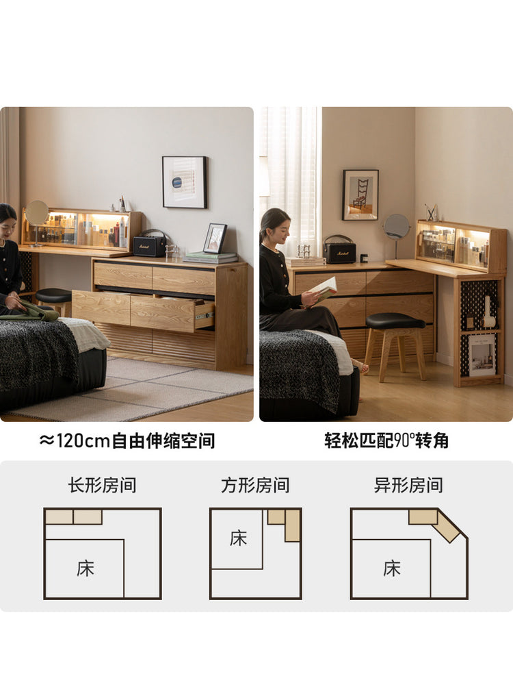 实木化妆桌现代简约斗柜梳妆台一体卧室旋转化妆台
