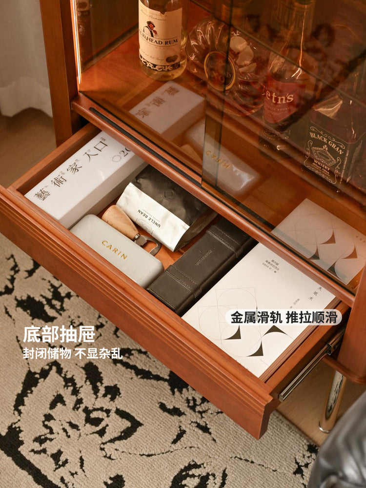 实木边柜美式复古收纳柜客厅中古风展示柜玻璃陈列柜