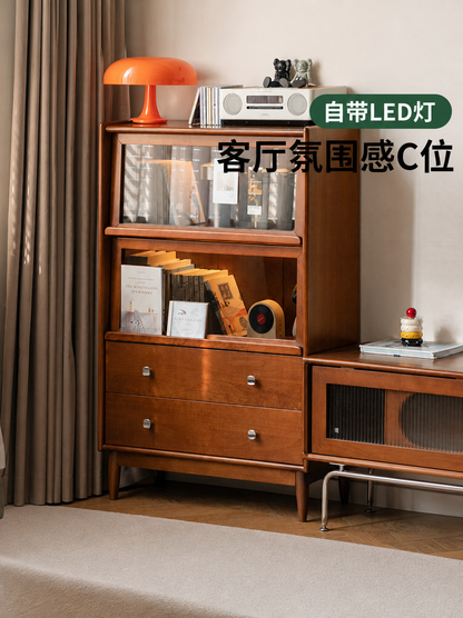 实木边柜法式复古收纳储物柜客厅中古展示柜翻门书柜