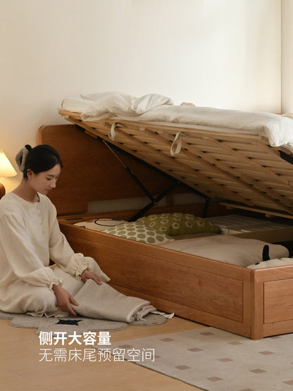 实木床卧室简约箱体床红橡木气压床侧开储物床小户型