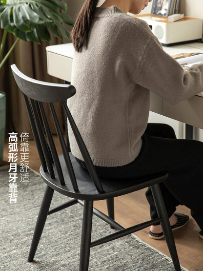 实木餐椅橡木现代简约靠背椅黑色温莎椅客厅餐厅椅子