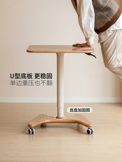 实木书桌简约气动升降学习桌橡木移动床边桌客厅小桌子