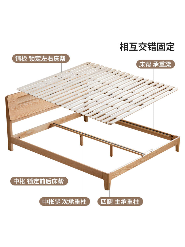 实木床橡木双人床卧室家具北欧带插座夜光大床置物床