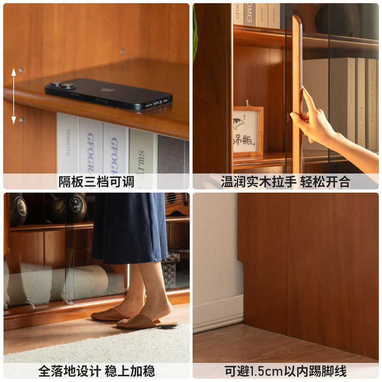 实木书柜书房复古展示柜中古风收纳柜玻璃柜储物边柜