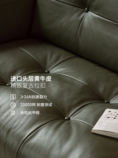 实木客厅中古风黑胡桃三人位沙发小户型真皮沙发