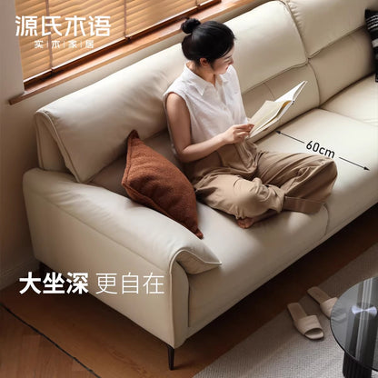 真皮沙发头层牛皮小户型奶油风白色三人位直排沙发