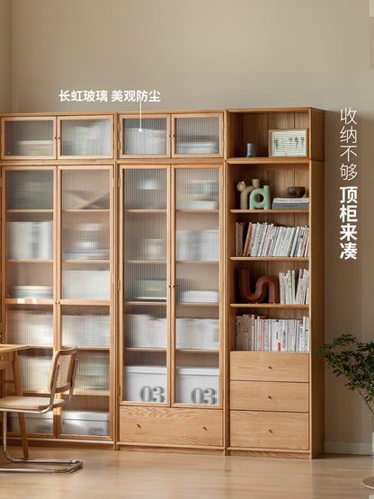 实木组合书柜北欧现代收纳架橡木背景墙书橱书房落地柜子