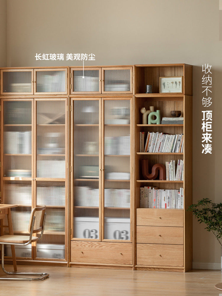 实木组合书柜北欧现代收纳架橡木背景墙书橱书房落地柜子