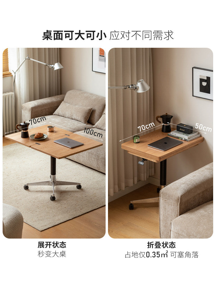实木升降茶几客厅现代简约移动边几橡木小户型折叠餐桌