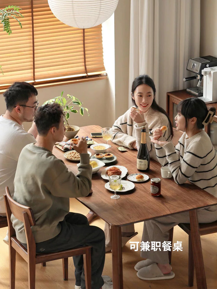 实木书桌书房黑胡桃木电脑桌长方形靠墙办公桌餐桌