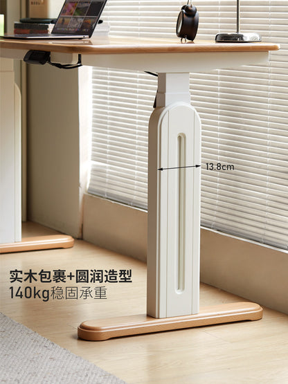 实木书桌奶油风书房电动升降桌工作台办公桌电脑桌