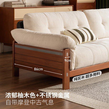 实木客厅中古风雪尼尔直排沙发包豪斯布艺沙发