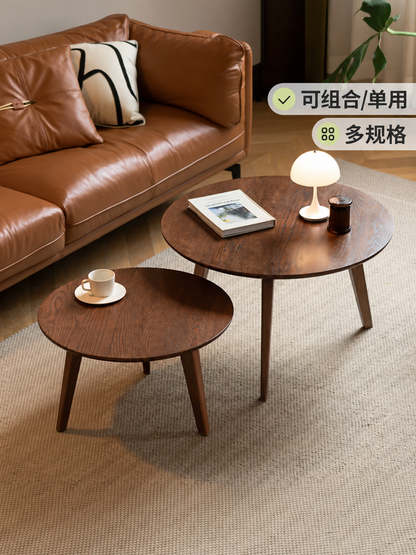 纯实木茶几沙发边几大小组合客厅圆形茶桌小户型原木矮桌