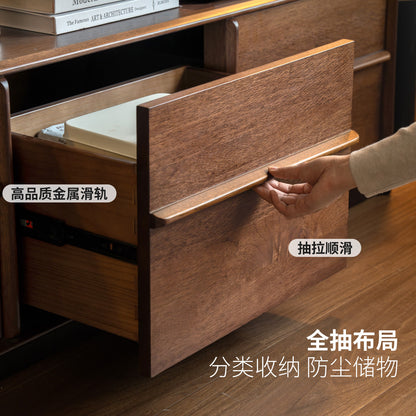 实木电视柜客厅现代简约地柜落地骨骼线胡桃色电视机柜
