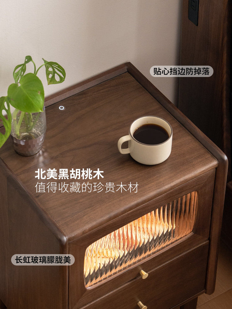 实木床头柜简约复古夹缝床边柜黑胡桃木小户型超窄收纳柜