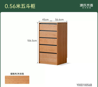 实木斗柜中古风床尾柜卧室樱桃木五边柜简约储物柜