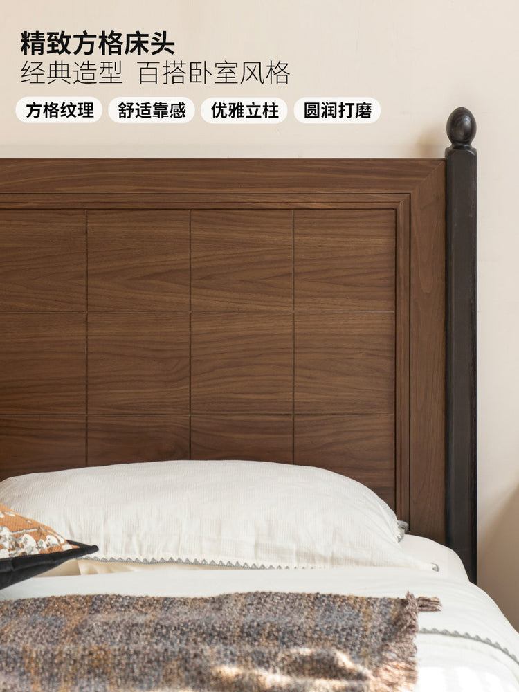 实木床经典中古风双人床卧室黑胡桃木大床大板床