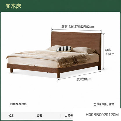 实木床现代简约大板床卧室白蜡木双人床小户型齐边床