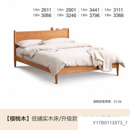 实木床现代简约樱桃木双人床日式卧室床1.5米床复古家具