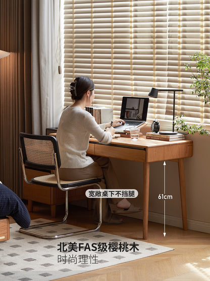 实木伸缩书桌樱桃木复古下柜一体组合学习桌电脑桌